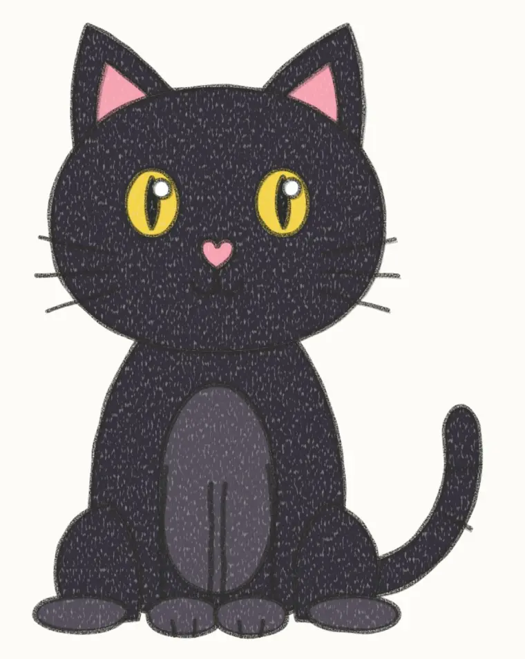 How to Draw a Cartoon Black Cat, step 7 of 7: color your black cat, pencil drawing