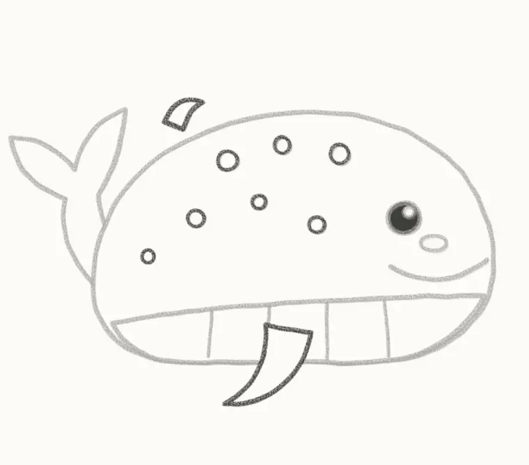 How to Draw a Cartoon Blue Whale, step 5: add the fins and spots