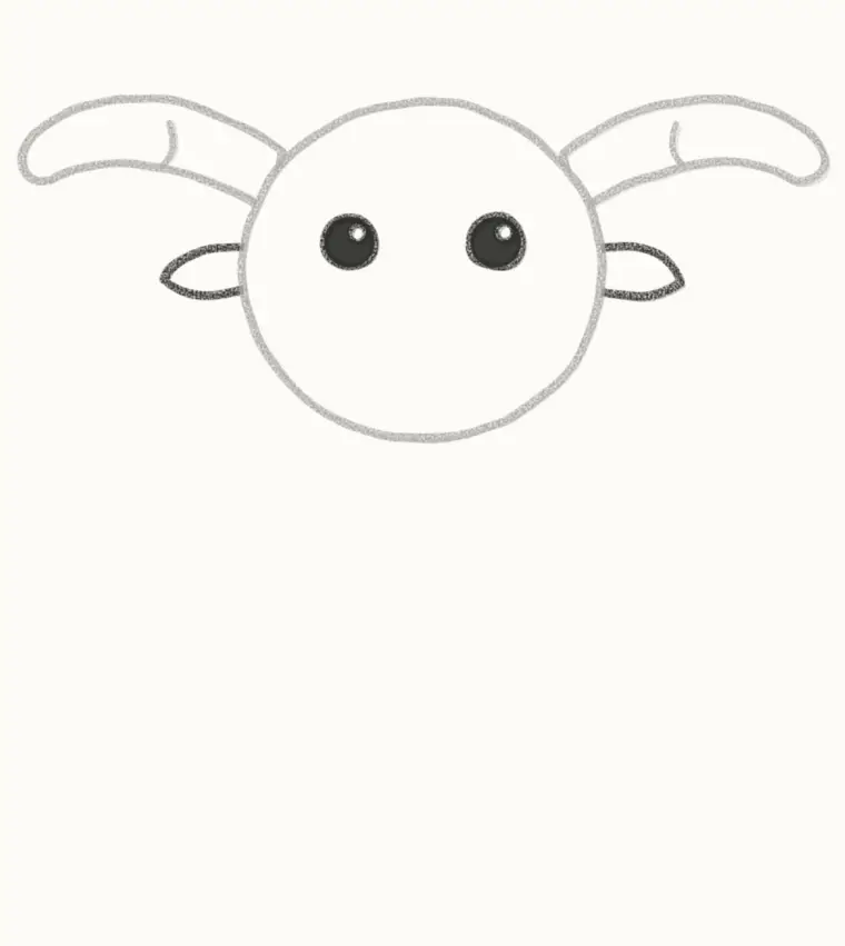 How to Draw a Cartoon Buffalo, step 3: draw the ears and eyes