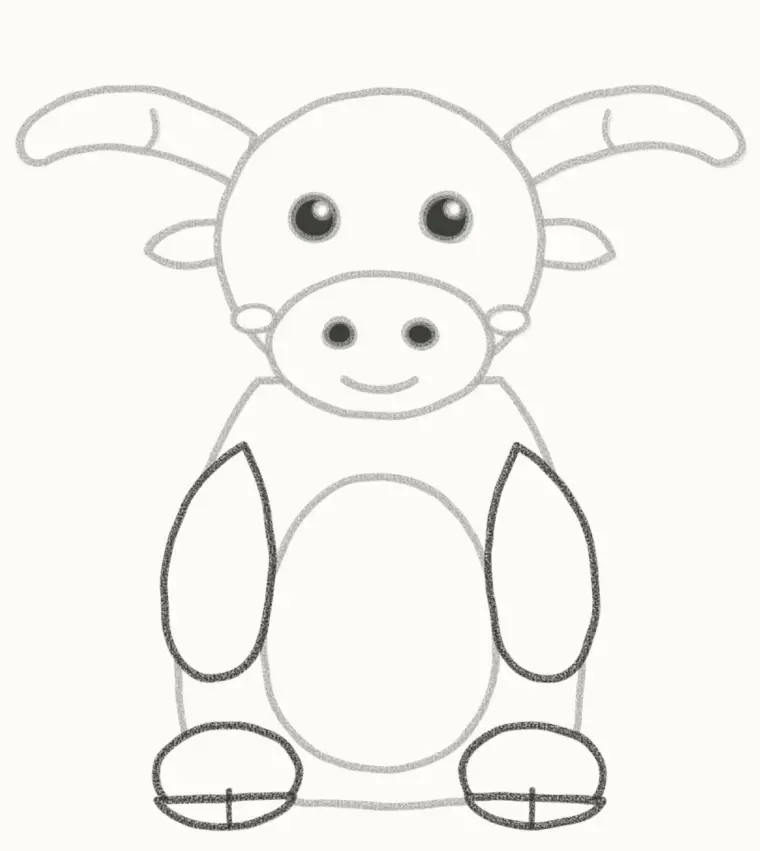How to Draw a Cartoon Buffalo, step 6: add the arms and feet