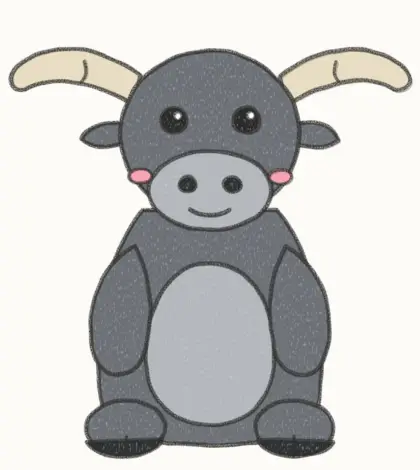 Finished cartoon buffalo drawing, coloured