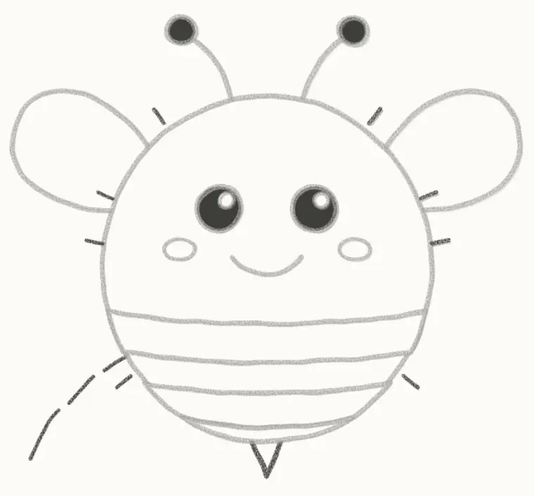 How to Draw a Cartoon Bumble Bee, step 6: add the fuzz, stinger and trail