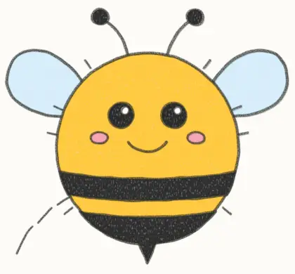 Finished cartoon bumble bee drawing, coloured