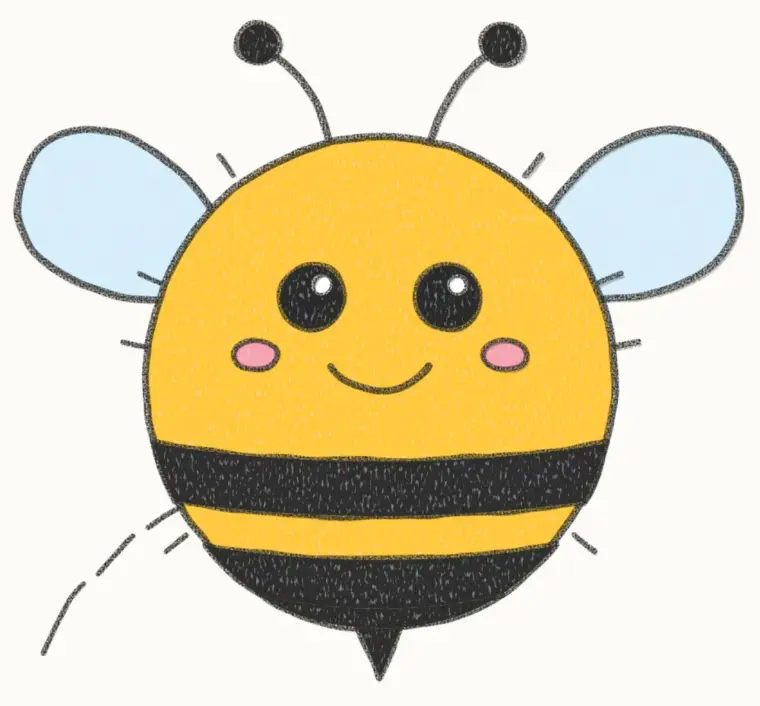 How to Draw a Cartoon Bumble Bee, step 7 of 7: color your bumble bee, pencil drawing
