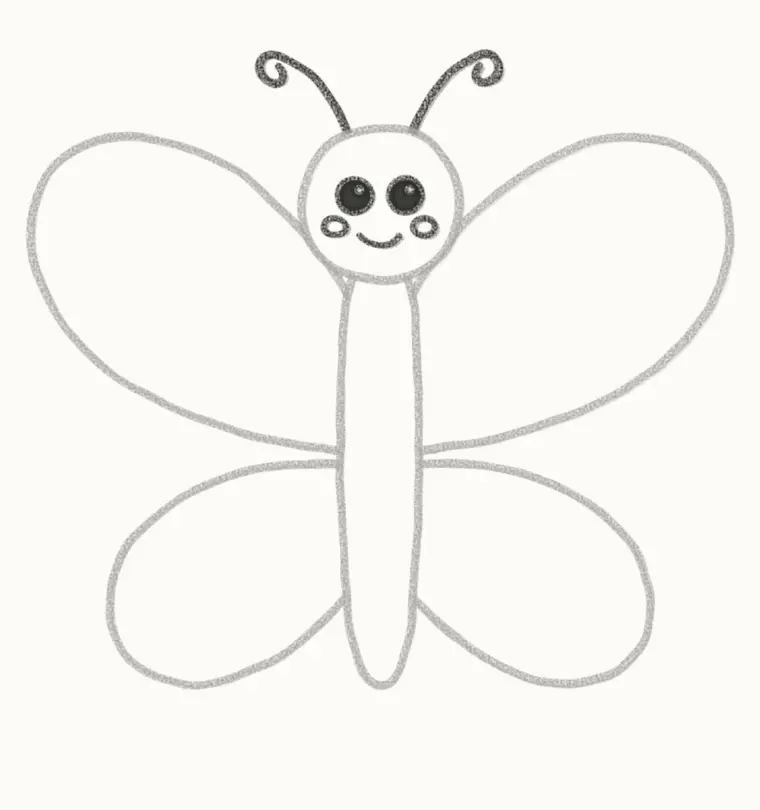 How to Draw a Cartoon Butterfly, step 4: draw the face and antennae