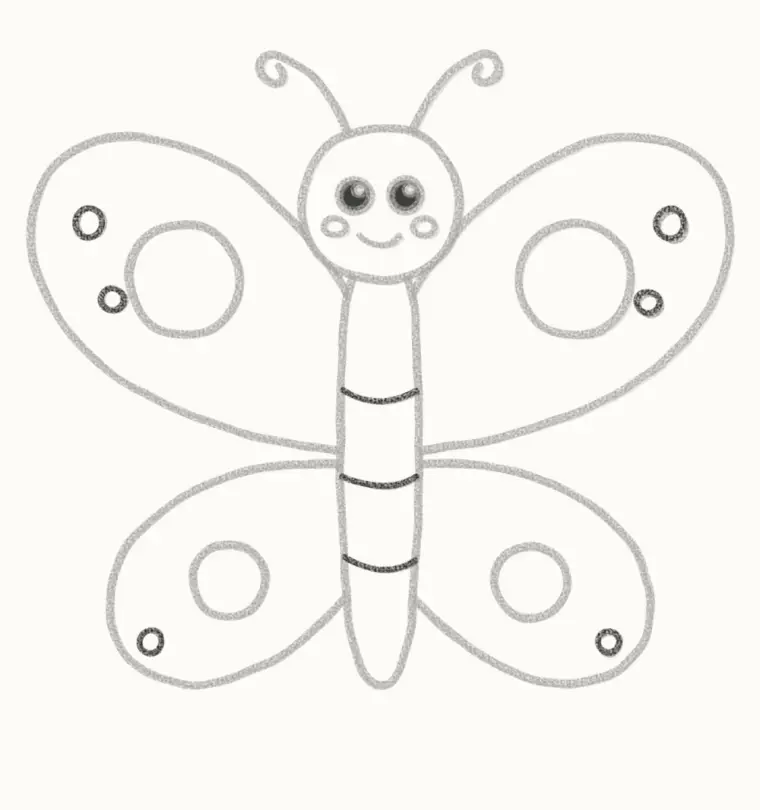 How to Draw a Cartoon Butterfly, step 6: add the small dots and stripes