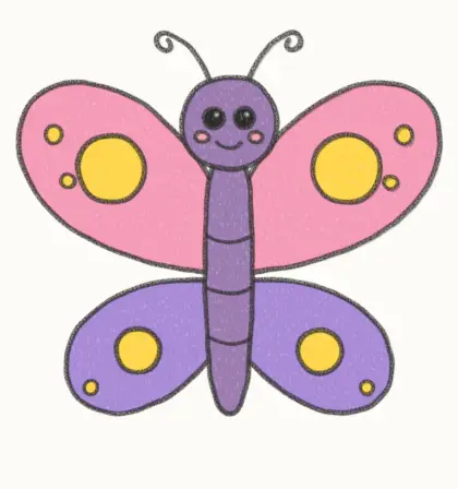 Finished cartoon butterfly drawing, coloured