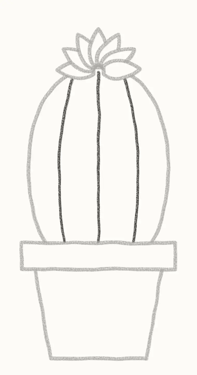 How to Draw a Cartoon Cactus Flower, step 5: draw the lines