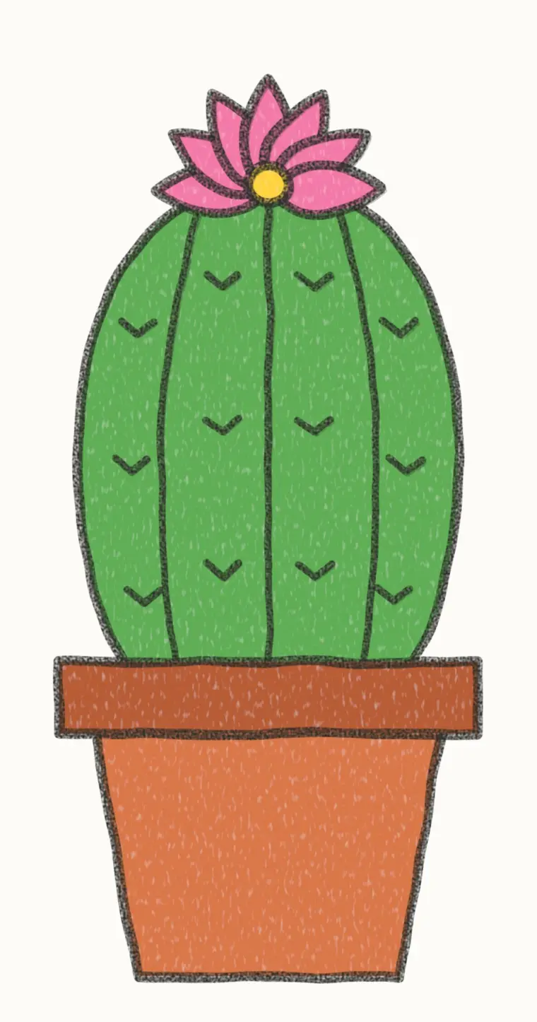 How to Draw a Cartoon Cactus Flower, step 7 of 7: color your cactus flower, pencil drawing