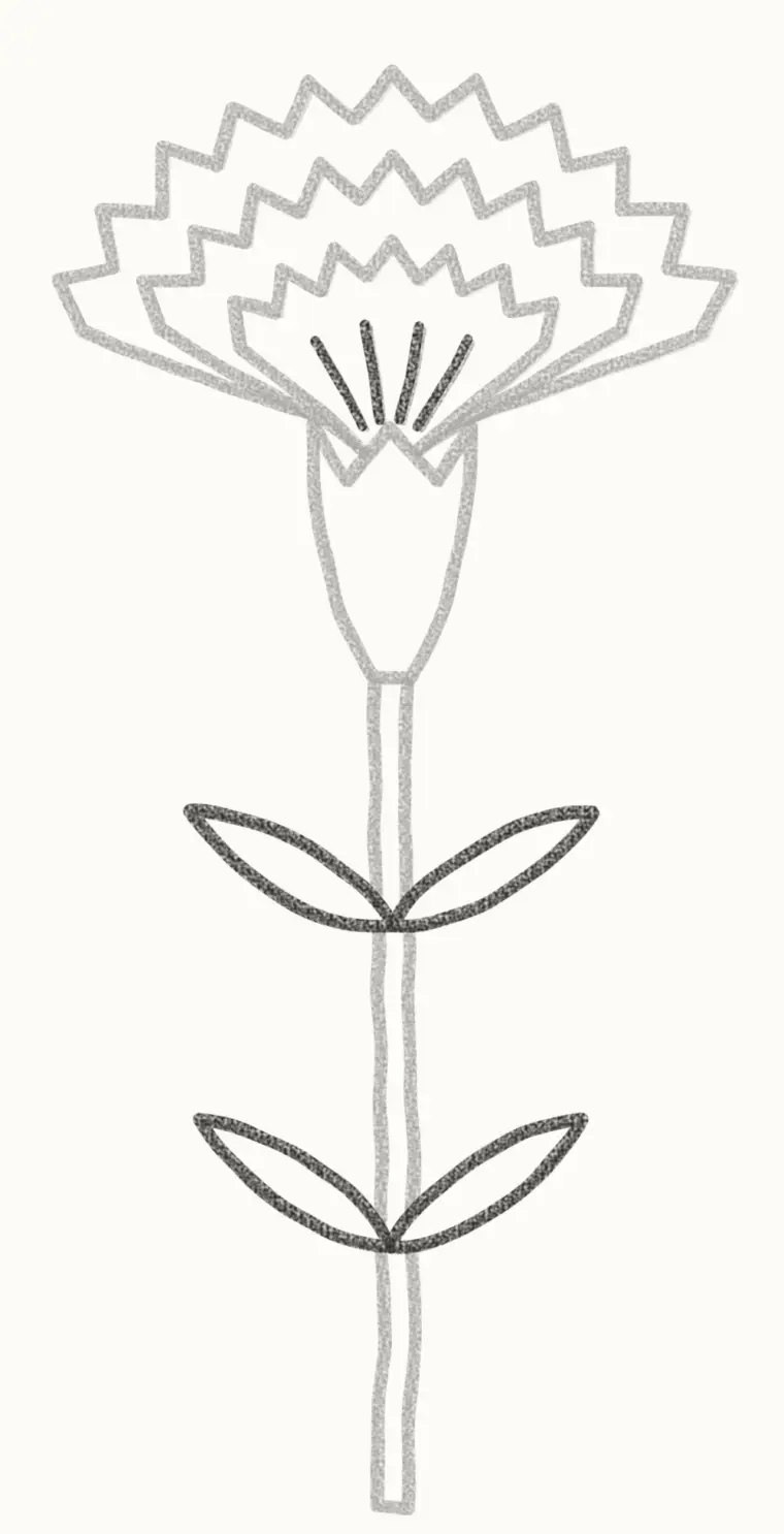 How to Draw a Cartoon Carnation, step 6: add the leaves and lines