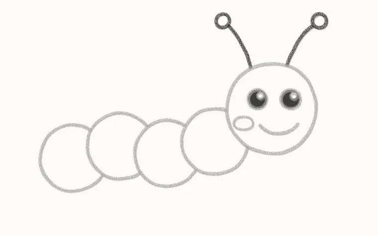 How to Draw a Cartoon Caterpillar, step 4: add the antennae