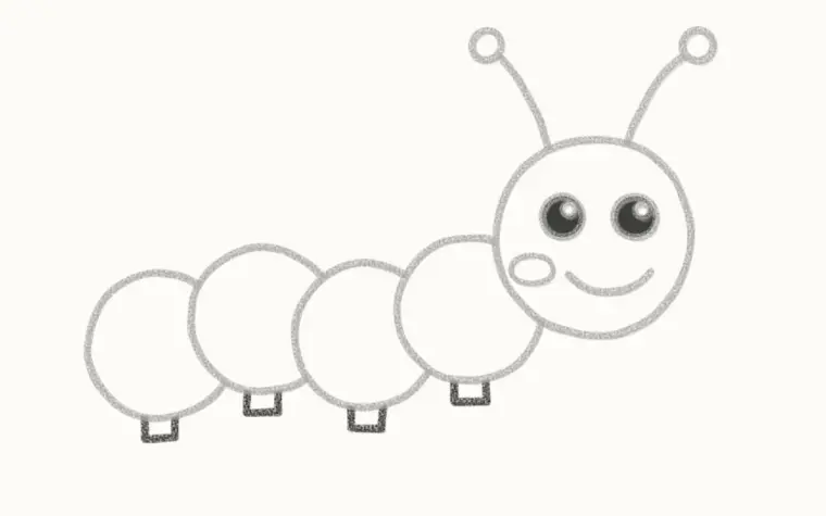 How to Draw a Cartoon Caterpillar, step 5: draw the little feet
