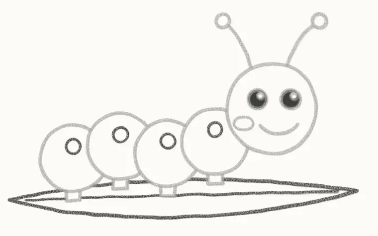 How to Draw a Cartoon Caterpillar, step 6: add the spots and leaf