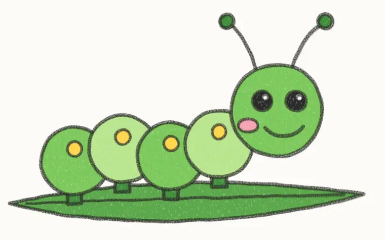 How to Draw a Cartoon Caterpillar, step 7 of 7: color your caterpillar, pencil drawing