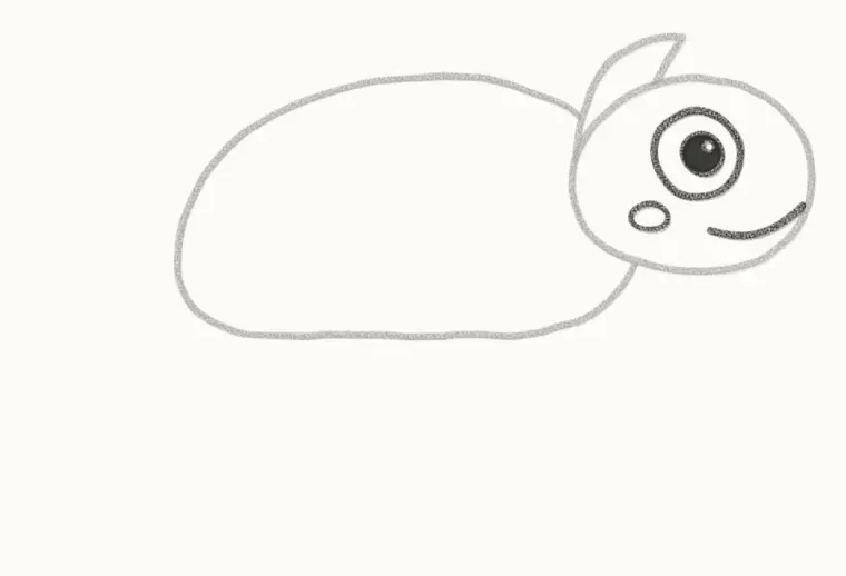 How to Draw a Cartoon Chameleon, step 3: draw the big eye and smile