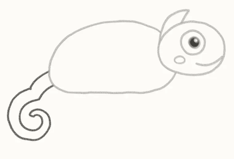 How to Draw a Cartoon Chameleon, step 4: draw the curly tail