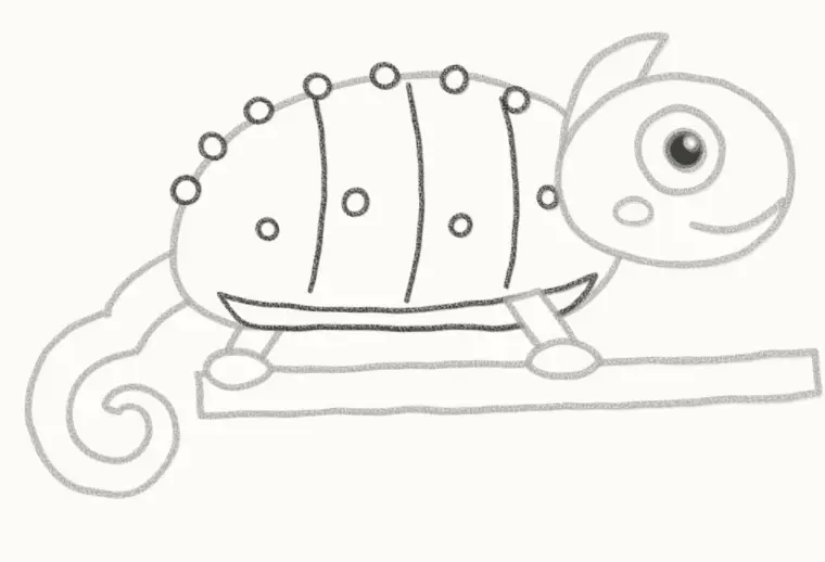 How to Draw a Cartoon Chameleon, step 6: draw the stripes and spots