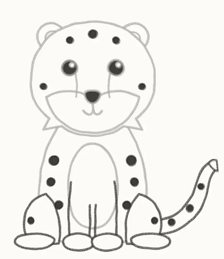 How to Draw a Cartoon Cheetah, step 6: add the legs, tail and spots