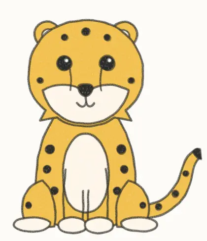 Finished cartoon cheetah drawing, coloured