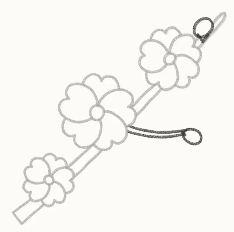 How to Draw a Cartoon Cherry Blossom, step 5: draw the buds and twig