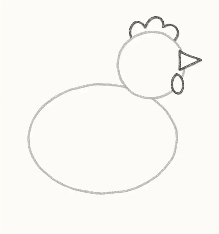 How to Draw a Cartoon Chicken, step 3: draw the comb, beak and wattle