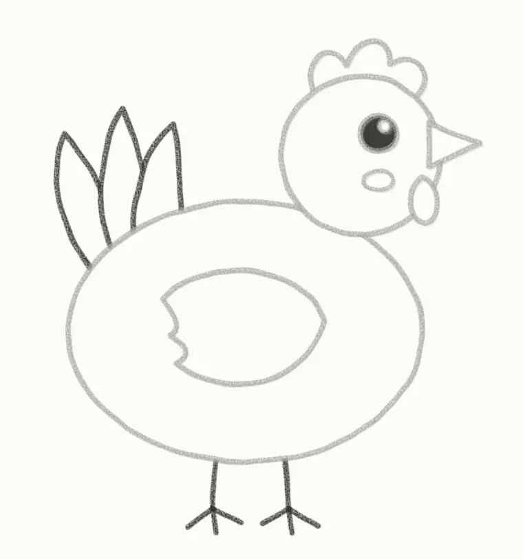 How to Draw a Cartoon Chicken, step 6: draw the tail and legs