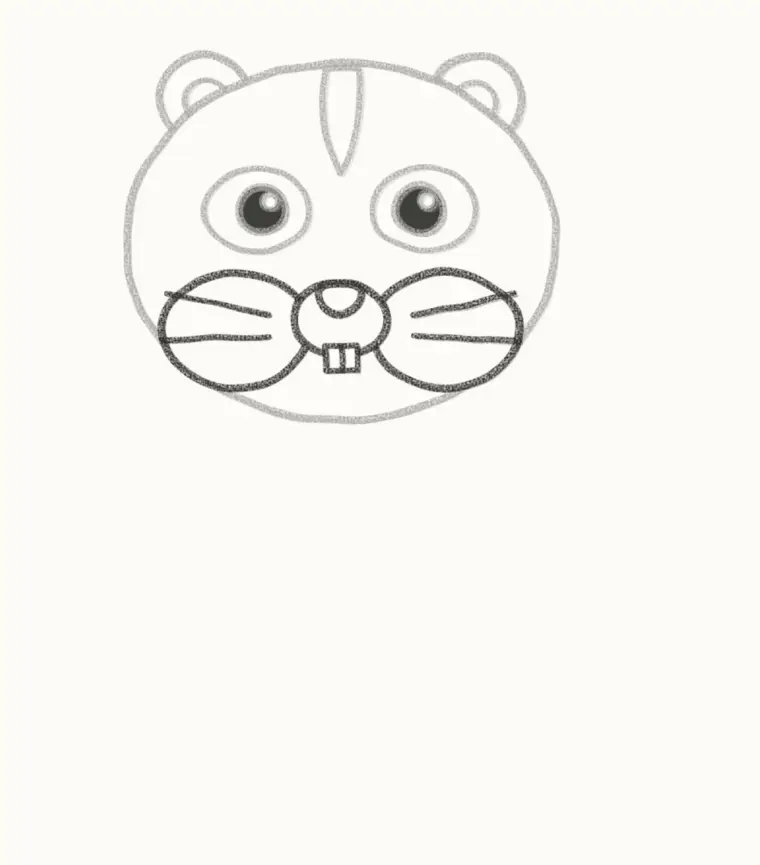 How to Draw a Cartoon Chipmunk, step 4: draw the cheeks, nose and teeth