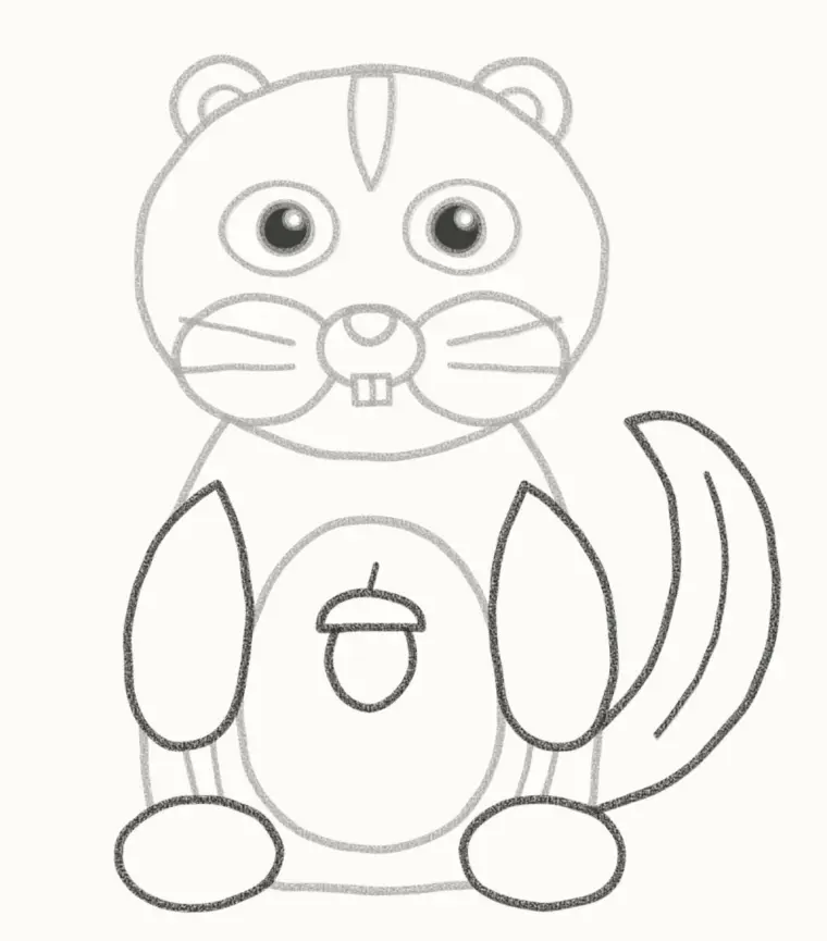 How to Draw a Cartoon Chipmunk, step 6: add the paws, acorn and tail