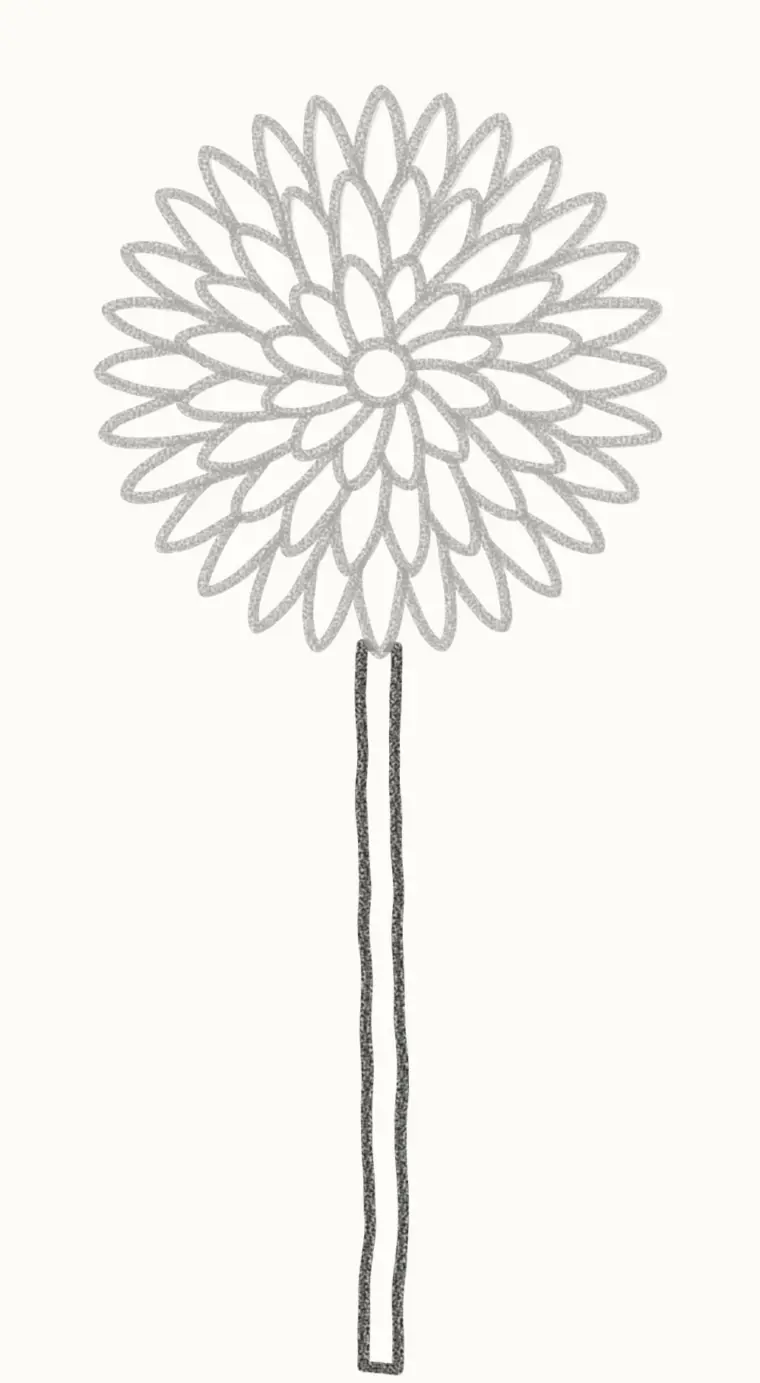 How to Draw a Cartoon Chrysanthemum, step 4: draw the stem