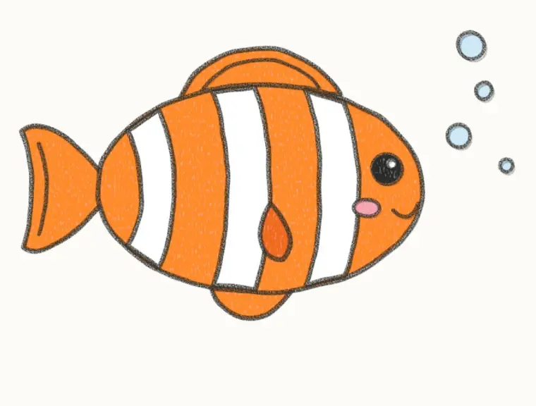 How to Draw a Cartoon Clownfish, step 7 of 7: color your clownfish, pencil drawing