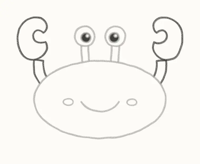 How to Draw a Cartoon Crab, step 4: draw the big claws