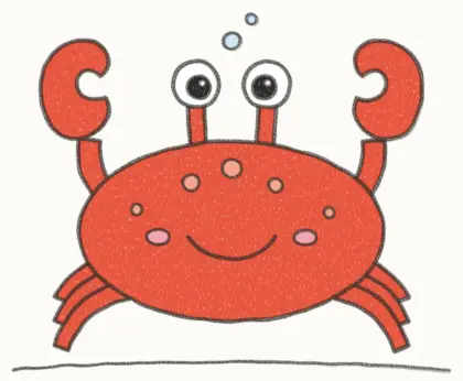 Finished cartoon crab drawing, coloured