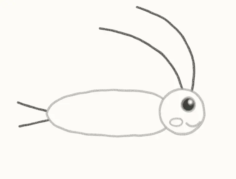How to Draw a Cartoon Cricket, step 4: add the long antennae