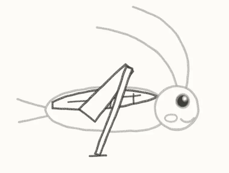 How to Draw a Cartoon Cricket, step 5: draw the wing and big back leg