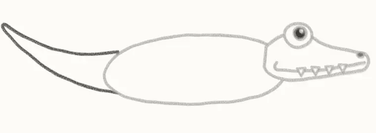 How to Draw a Cartoon Crocodile, step 4: draw the tail