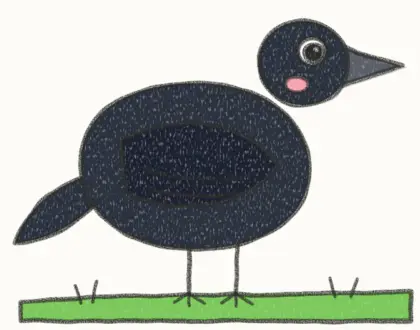 Finished cartoon crow drawing, coloured