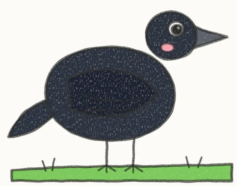 How to Draw a Cartoon Crow, step 7 of 7: color your crow, pencil drawing