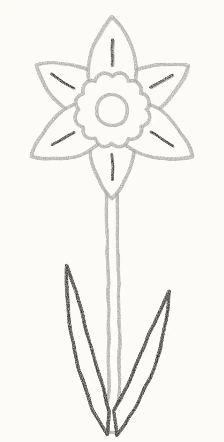 How to Draw a Cartoon Daffodil, step 6: add the leaves