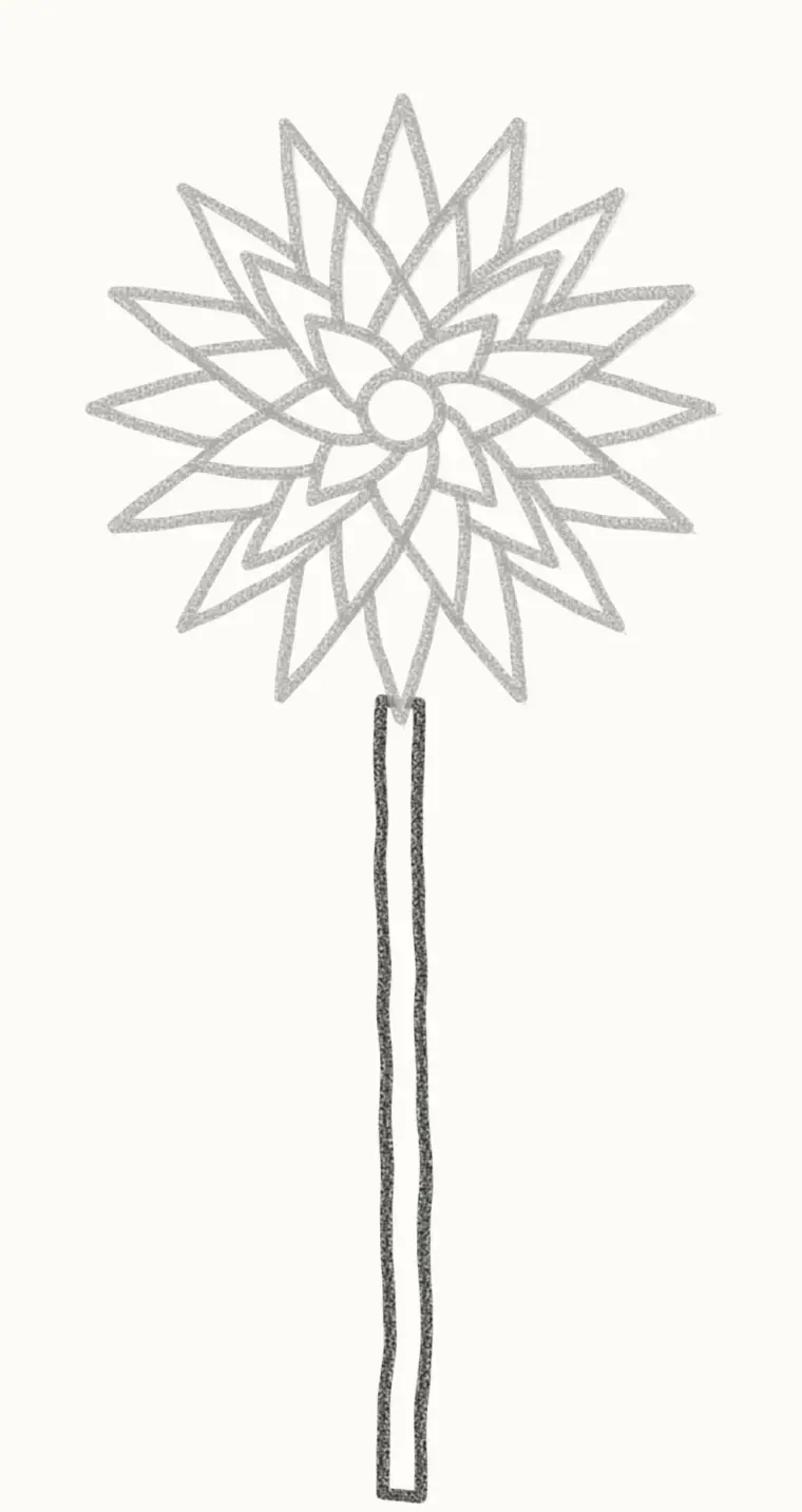 How to Draw a Cartoon Dahlia, step 4: draw the stem