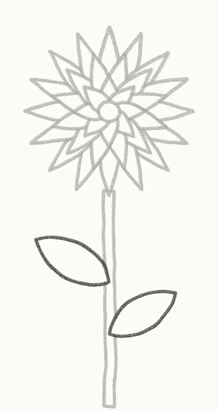How to Draw a Cartoon Dahlia, step 5: add the leaves