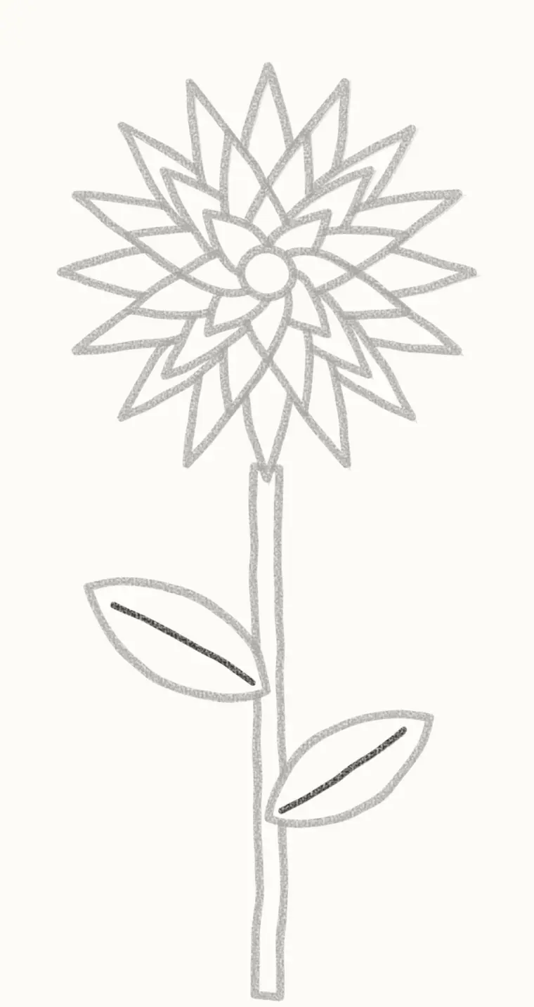 How to Draw a Cartoon Dahlia, step 6: add the leaf lines