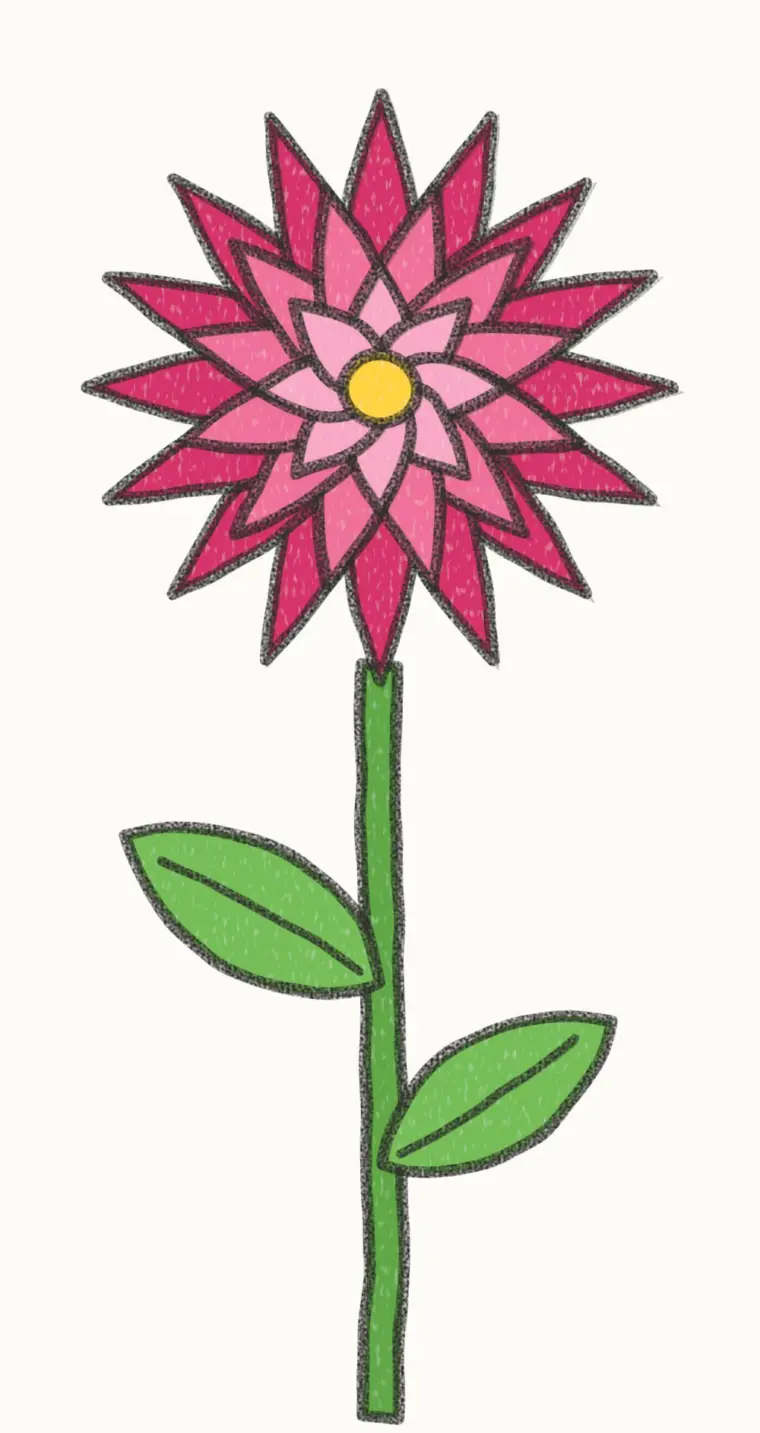 How to Draw a Cartoon Dahlia, step 7 of 7: color your dahlia, pencil drawing
