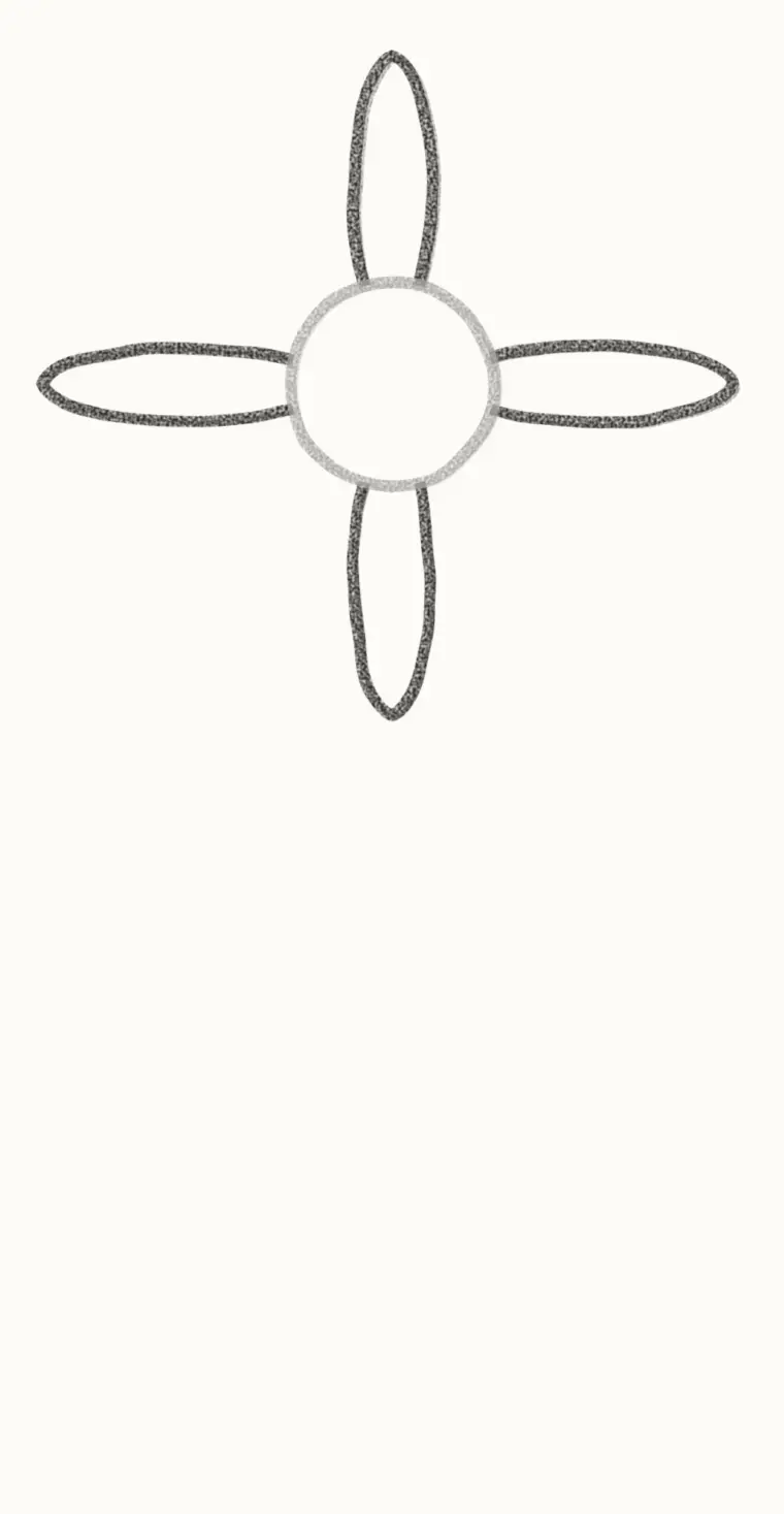 How to Draw a Cartoon Daisy, step 2: draw four petals