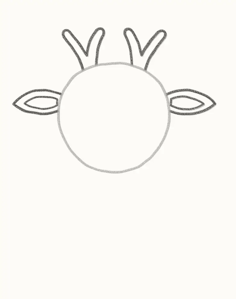 How to Draw a Cartoon Deer, step 2: add the ears and antlers