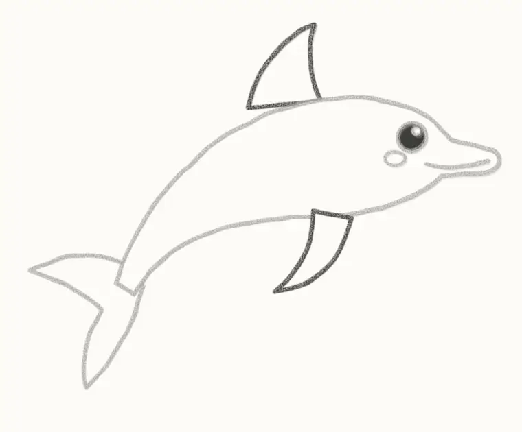 How to Draw a Cartoon Dolphin, step 4: draw the fins