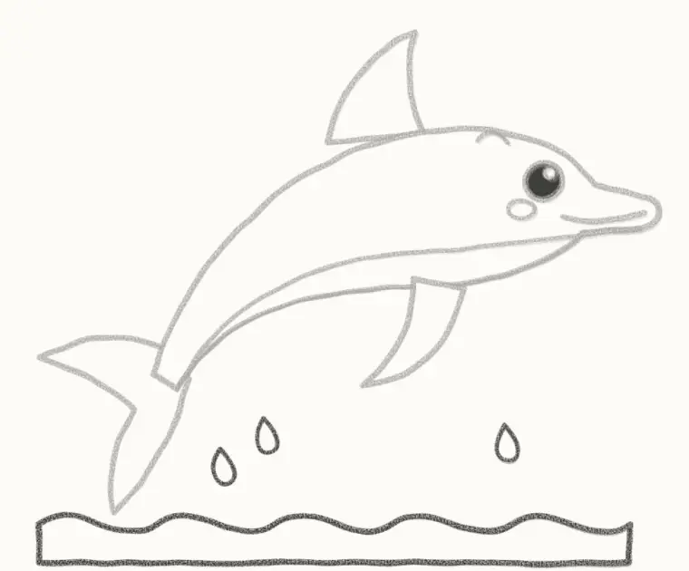 How to Draw a Cartoon Dolphin, step 6: draw the water
