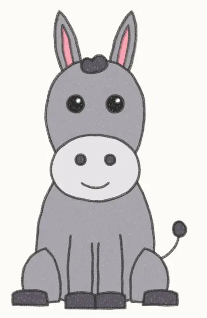 Finished cartoon donkey drawing, coloured
