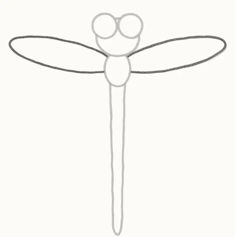 How to Draw a Cartoon Dragonfly, step 3: draw the top wings