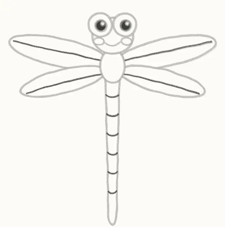 How to Draw a Cartoon Dragonfly, step 6: add the stripes and wing lines