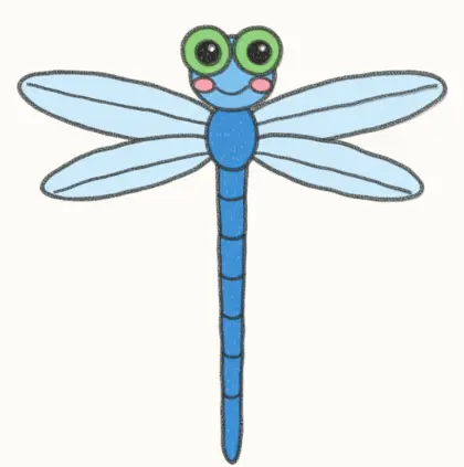 Finished cartoon dragonfly drawing, coloured